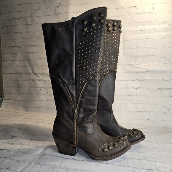 Denver Mountain Boots Shoes - Denver Mountain Boots Studded Dark Brown Leather Women's Boots Size 7